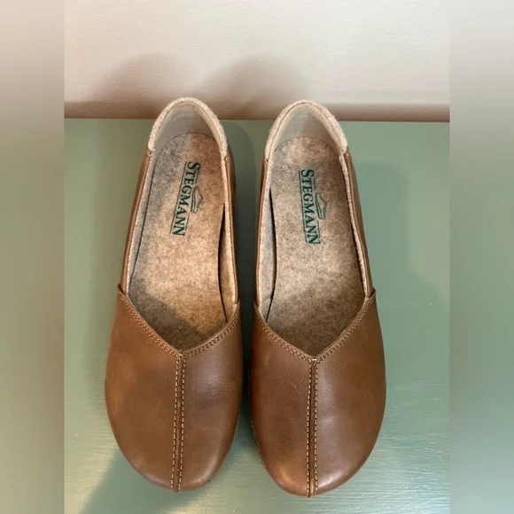 Stegman Brown Leather Loafers Liesl Leather Skimmer Wool Lined Womens 8 Shoes - Picture 3 of 11